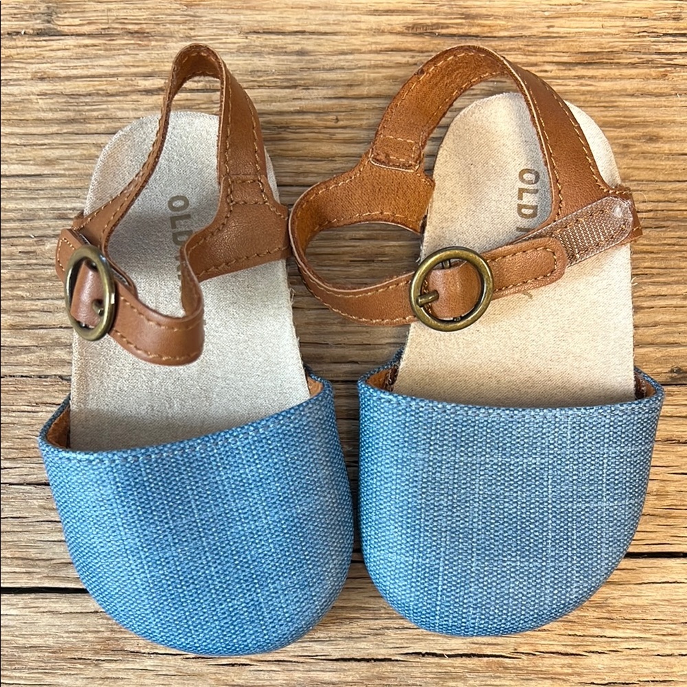 Old Navy Blue and Brown Sandals with Velcro Leather Straps
